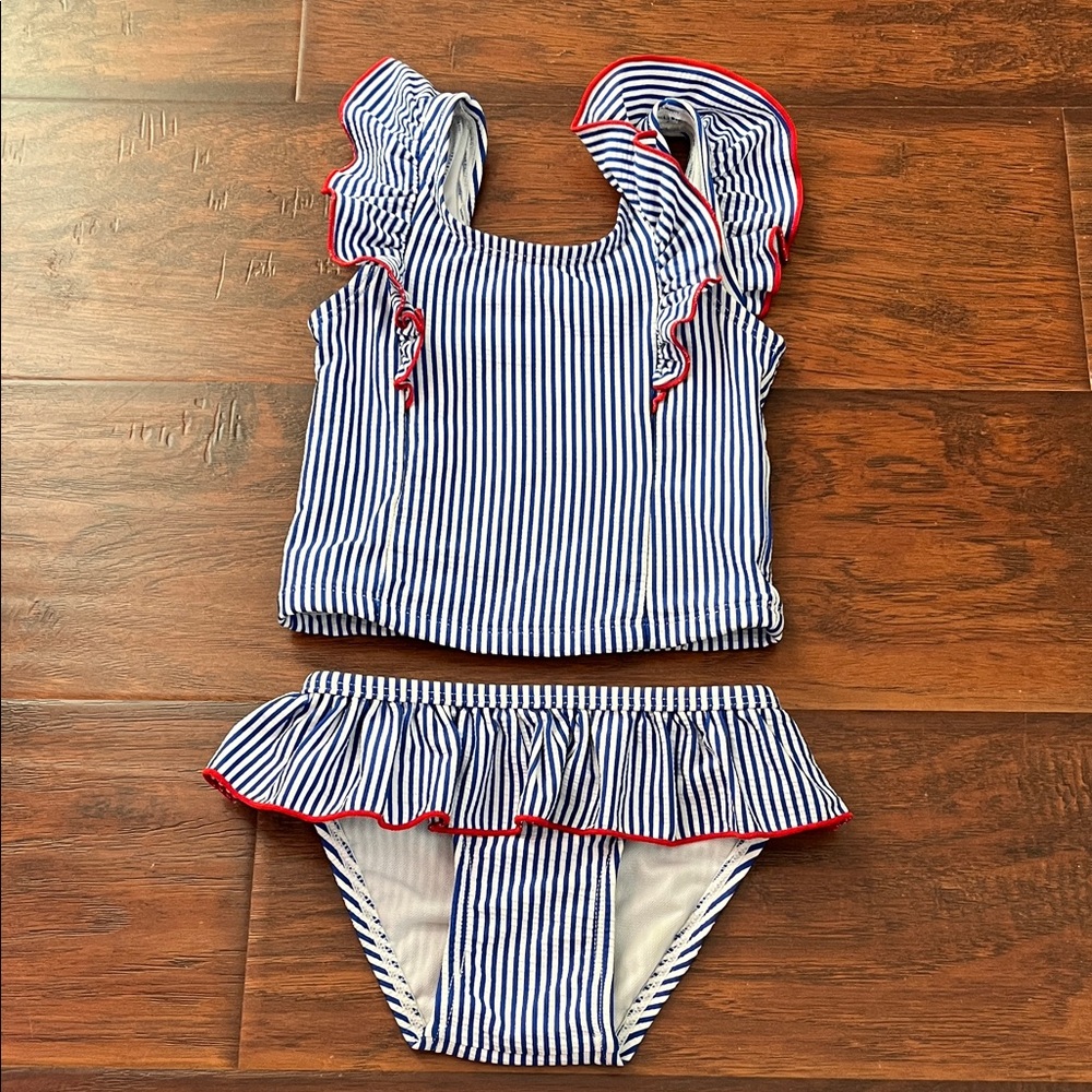 ⭐️⭐️PICK 5 / $20 Cat & Jack Striped Blue & White Ruffle Swimsuit 18M
